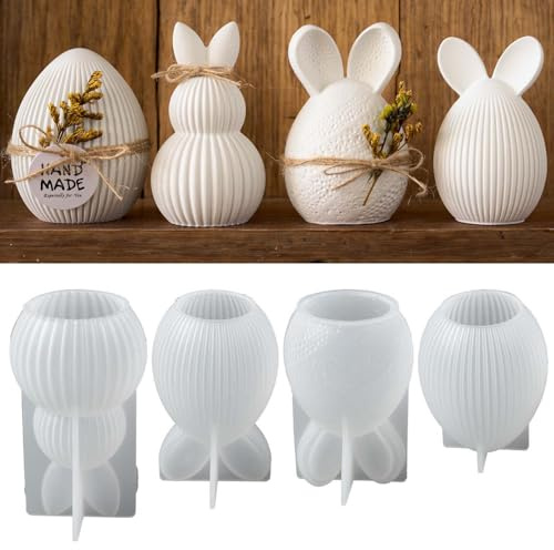 4 Silikonform Ostern Eier 3D-Osterhase, FORMVERSITY Ostern Kaninchen Silikonform, Gipsformen Zum Gießen, 3D Hase Silikonformen Gießformen Ostern, silikonform Weihnachten, silikonformen für Kerzen