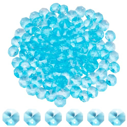 SOFPLATE 1 Schachtel Mit 120 hellblauen 14 Mm Kristallglas Achteckperlen Sonnenfänger Prismenperlen Großpackung 2 Loch Prismen Kronleuchter Ersatzverbinder Facettierte Abstandshalter Für DIY Lampen Hä