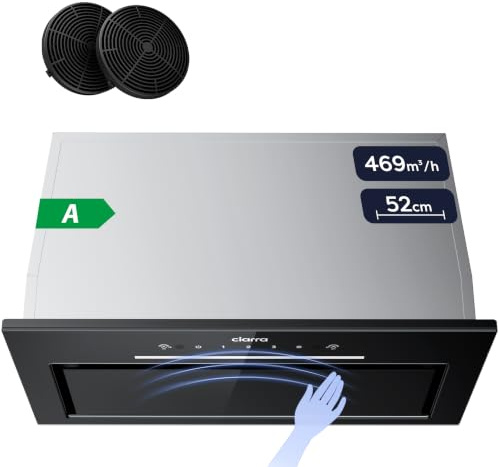 CIARRA 52cm Integrated Cooker Hood Black Wave/Touch Control CBCB5931A | CBCF055 Carbon Filters Included Built-in Recirculating & Ducting Extractor Hood Led Light 3 Speeds 466m³/h Energy Class A
