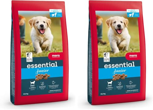 MERA Essential Junior Welpenfutter Trockenfutter 2kg | Hundefutter Trocken für Welpen Aller Rassen & Größen | Omega-3 und Omega-6 für Haut & glänzendes Fell | Dry Dog Food (Packung mit 2)