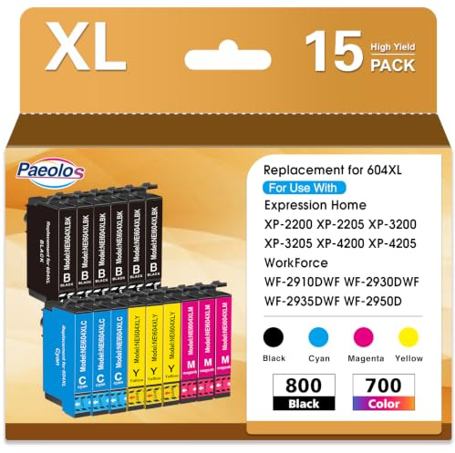 Paeolos Ersatz für 604 XL Druckerpatronen Kompatibel für Epson Patronen mit Expression Home XP-3200 XP-3205 XP-4200 XP-4205 XP-2200 XP-2205 Workforce WF-2910 WF-2930 WF-2935 WF-2950 (15er-Pack)