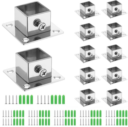 DOODLREAM 12 Pack 1 x 1 Stainless Steel Square Post Bases, | Flange Anchor Bases Heavy Duty Square Tube Brackets with Screws for Fence, Stair Railing, Deck Balustrade Support
