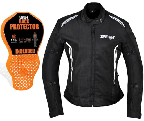 REVX Veste de moto d'été pour femme avec protections CE, ultra ventilée, veste d'été légère avec protection dorsale