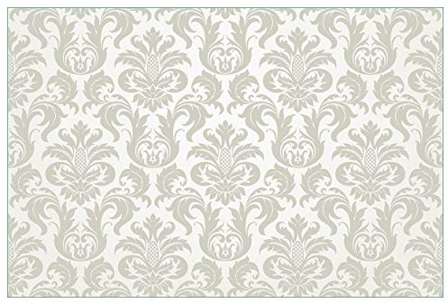 Wallario Küchenrückwand selbstklebend 90 x 60 cm, Motiv: Königliche Schnörkelei in weiß und beige | Spritzschutz abwischbar & pflegeleicht