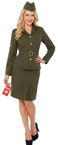 Fun Shack Kampfpilot Kostüm Damen, Militär Halloween Kostüm Damen | Jacke, Rock, Gürtel & Mütze, Army-Grünes Design, Zum Überziehen, Perfekt für Halloween, Ideal zum Verkleiden