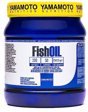 YAMAMOTO NUTRITION Fish Oil Molecular Distillation 200 Softgels, Integratore Alimentare con Omega 3 EPA e DHA da Olio di Pesce, Senza Glutine e Senza Lattosio