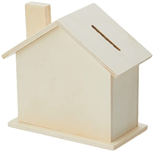 EFCO 1435210 Spardose Haus Holz unbehandelt, braun, 11 x 10 x 7 cm