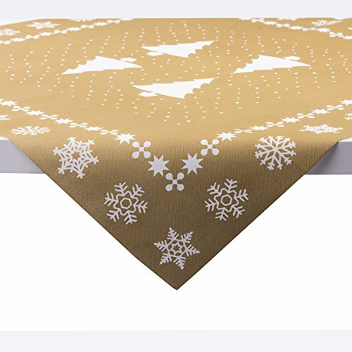 Sovie Home Tischdecke White Tree in Gold aus Linclass® Airlaid, Weihnachtstischdecke stoffähnlich, ideal für Advent, Winterfeiern & Weihnachten, 80x80 cm, 1 Stück