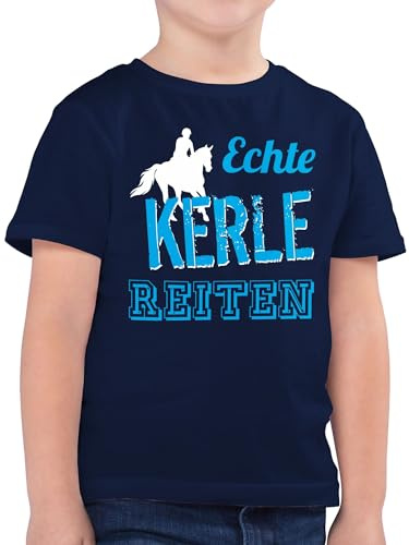 Kinder T-Shirt Jungen - Pferde - Echte Kerle reiten - 152 (12/13 Jahre) - Dunkelblau - reiterzubehör Pferd Shirts REIT sprüche Reiter Shirt Tshirt Horse Junge Pferde-Shirt pferdefans Kindershirt