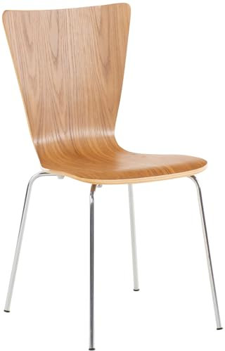 CLP Stapelstuhl Aaron I Ergonomisch Geformter Konferenzstuhl Mit Holzsitz I Platzsparender Besucherstuhl Mit Bodenschonern, Farbe:Eiche