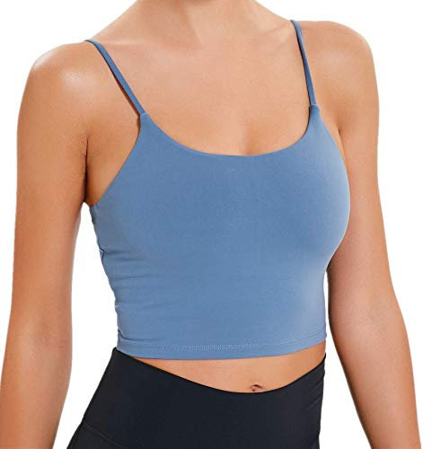 Lemedy Sport-BH, für Damen, gepolstert, Fitness, Workout, Laufshirt, Yoga, Tanktop - Blau - small