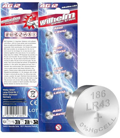 10 AG12 Wilhelm Cell Knopfzellen Knopfbatterien Uhrenbatterien LR1142 LR43 186 386…