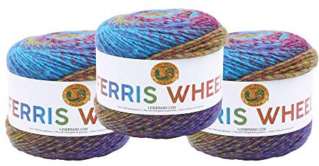 Lion Brand Yarn Riesenrad-Garn, mehrfarbiges Garn zum Stricken, Häkeln und Basteln, 3er-Pack, Vintage-Karussell