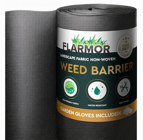 FLARMOR Vliesstoff für Landschaftsbau, 1,8 m x 90 m, 51 g, Unkrautbarrieretuch, robuste Gartenvlies zur Unkrautbarriere, Landschaftsbau, Unkrautbekämpfung mit WeedStop-Technologie, kommerzieller