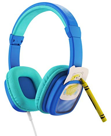 Planet Buddies Kinder kopfhörer, Lautstärkeregulierung mit austauschbaren Tierkärtchen im Lieferumfang enthalten, On-Ear-Kopfhörer Kinder, ideal für Reisen, Schule, Telefon, Tablet und Kindle, Blau