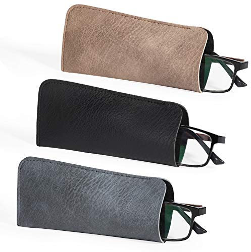 Hifot Custodia Occhiali Pelle 3 Pezzi, Morbida Custodia Occhiali Lettura, Borsa Astuccio Occhiali for Donna Uomo