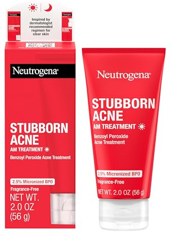 Neutrogena Stubborn Acne AM Face Treatment with 2.5% Micronized Benzoyl Peroxide Acne Medication, Oil-Free Daily Facial Treatment Reduces Size & Redness of Breakouts, Paraben-Free, 2.0 oz