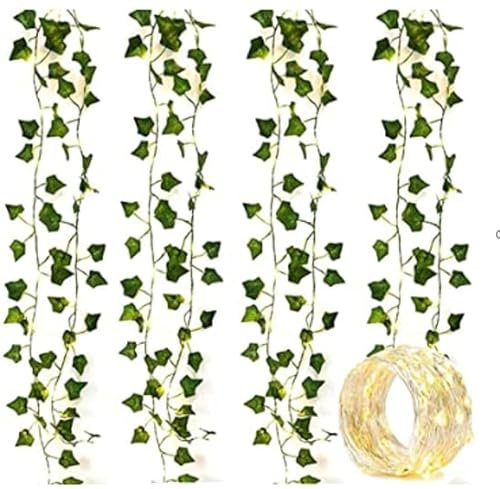 OYYXNN 4er Pack 2M 20 LED Lichterketten Künstliche Efeu Gefälschte Girlande Grüne Blattpflanzen Wein Lichterketten Halloween Weihnachtsbäume Gartenhof Home Patio Hochzeitsfeier Schlafzimmer Dekor