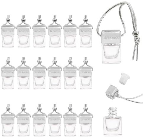 Holdfiturn 20Pcs Car Perfume Bottle 8ml Empty Car Diffuser Bottles 2.5 * 4.5cm Car Hanging Mini Air Diffuser Freshener Bottles Pendant(Silver)