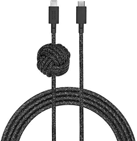 Native Union Cable Night - Cable USB-C a Lightning Reforzado y Ultrarresistente de 3 m [Certificado MFi] con Lastre de Nudo Compatible con iPhone 14, iPhone 13 y anteriores (Negro)