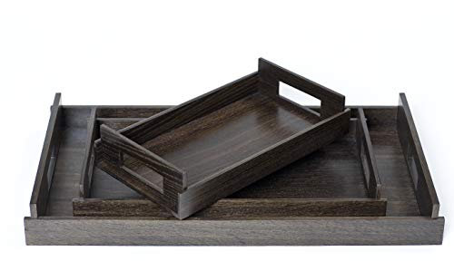 iWOODESIGN Bandejas de Lujo con asa, Juego de 3 bandejas de Madera Que anidan – Bandeja Grande, Mediana y pequeña para Alimentos, decoración otomana - Roble Ahumado
