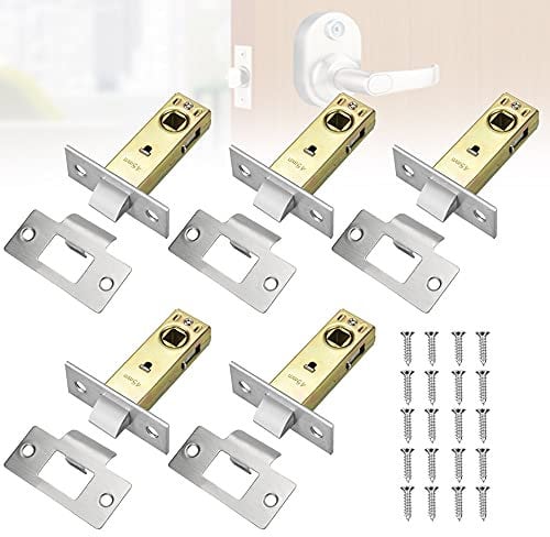 FIGFYOU 5 Pcs Tubular Mortice Latch, Door Tubular Latch Chrome Finish Tubular Mortice Latch with Polished Plate & Screws 45 mm Tubular Latch Compatible with Various Door Lock Handles