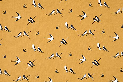 Stoff Meterware Vögel Baumwolle - 1 Meter, Meer, Strand, Kinder, Vorhänge, Bettwäsche, Kissen, Deko (Ocker)