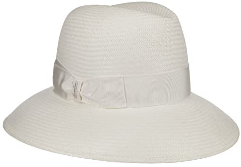 Borsalino Panama Flapper Damenhut Schlapphut Hut Strohhut Panamahut Damen - Made in Italy Panamastroh mit Ripsband Sommer Frühling-Sommer - M (56-57 cm) Hellbeige
