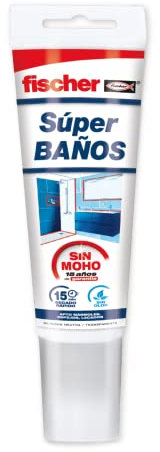 fischer - Silicona Transparente Superbaños 100 ml | Antimoho y Resistente a la Humedad | Sellador Flexible para Baños, Cocinas y Juntas | Adhesión Duradera en Múltiples Superficies