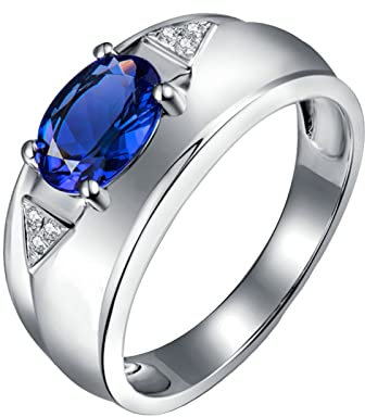 Trauringe Weißgold 18 Karat, Diamant Ring Echt Verlobung gr.45 (14.3) Tansanit Ring Herren 1,16 Karat