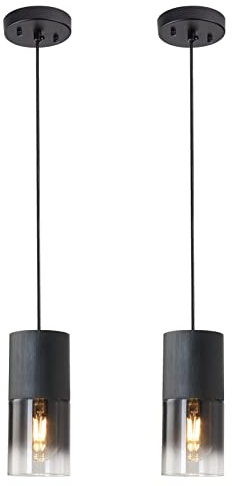 LINSEEDS Paquete de 2 lámparas colgantes negras, luces colgantes modernas ajustables para isla de cocina, luces colgantes de vidrio industrial para mesa de comedor, pasillo, dormitorio, sala de estar