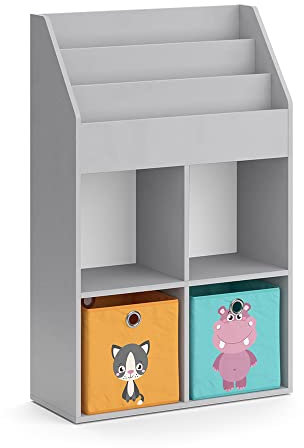 Vicco Kinderregal Luigi, Spielzeugregal für Faltboxen, Grau, 72 x 114.2 cm mit 2 Faltboxen