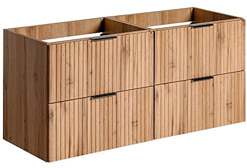 Lomadox Badmöbel Doppel Waschtischunterschrank 120cm Wotaneiche mit gerillter Front, 4 Softclose-Schubkästen, B/H/T 120/57/46 cm