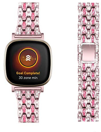 Bracelet bling compatible avec Fitbit Versa 4 / Sense 2 / Versa 3 / Sense pour femme Bracelet élégant en métal strass Bracelet pour Fitbit Versa 4 / Sense 2 sangles