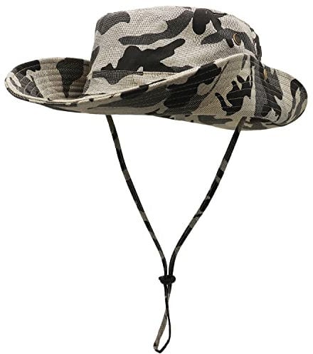 WANYIG Camouflage Sonnenhut Herren Damen UV Schutz Baumwolle Sommerhut Breite Krempe 11CM Faltbar Fischerhut Wanderhut Safarihut Outdoor Sonnenschutz Anglerhut Buschhut 55-62CM (31 Khaki)
