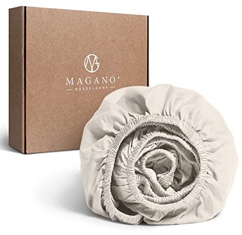 MAGANO® Premium Spannbettlaken 200x200 Beige | Weich & Bügelfrei | Hypoallergen & Atmungsaktiv | Spannbetttuch Bettlaken 200x200cm