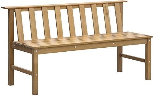 Outsunny 3-Sitzer-Gartenbank 3-Sitzer-Holzbank für den Außenbereich mit Lattenrost für Terrasse und Balkon Belastung 360 kg 144x60x77 cm Natur