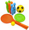 alldoro 60042 XXL-Outdoor-Spiel-Set, Kunststoff, mit Kegelspiel, Fußball, Wurfscheibe und Soft-Tennisspiel, Tragetasche