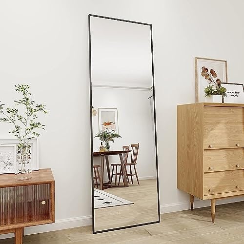 BD-Baode Ganzkörperspiegel 40 x 160 cm Standspiegel mit Haken HD Ganzkörperspiegel mit Metallrahmen für Schlafzimmer Badezimmer Wohnzimmer Rechteckiger Rechter Winkel(Schwarz)