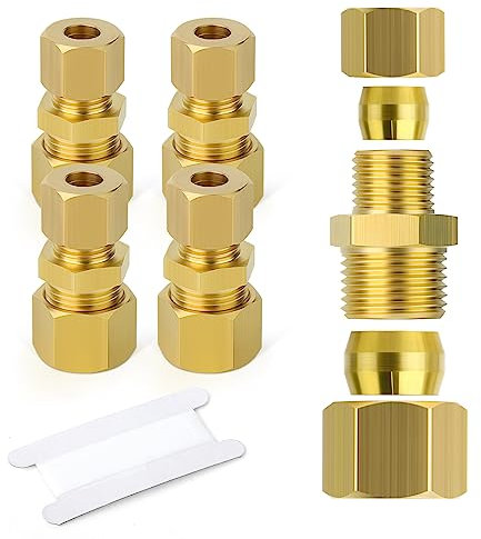 ERGAOBOY 2 Stück 6mm OD x 8mm OD Messing Reduktion Kompression Rohrverschraubung, Heay Duty Messing Kompression Fitting