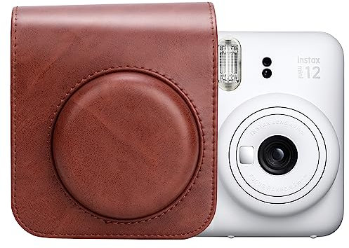 MUZIRI KINOKOO Tasche für Fuji Mini 12 Kamera – Schutzhülle aus PU-Leder Fuji Mini 12 Tasche mit verstellbarem Schultergurt – Retro-Braun