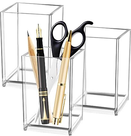 YAKLEE Acryl Stiftehalter, 3 Stück Klarer Stifteköcher Make-Up Pinselhalter, Schreibwaren Organizer Acryl Stiftebecher, Transparenter Stiftehalter für Büro Schule Haushaltsbedarf(10x6.5x6.5cm)