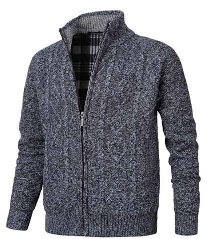 Herothorn Maglione Cardigan da Uomo Giacca in Maglia a Cavo Maglioni Lavorato Manica Lunga Felpa Cardigans con Collo Alto Cerniera Cappotto in Pile Giubbotto