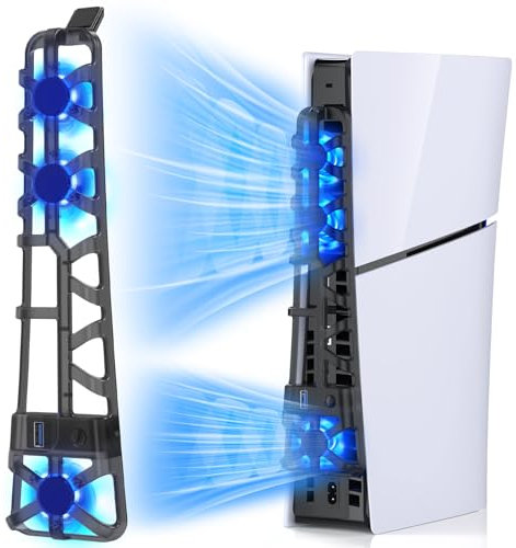 FASTSNAIL Ventilateur de Refroidissement LED pour Console PS5 Slim, Refroidisseur Ajustable avec Fonction mémoire, Accessoire Compatible avec Playstation5 Slim Digital & Discs Edition(Noir)