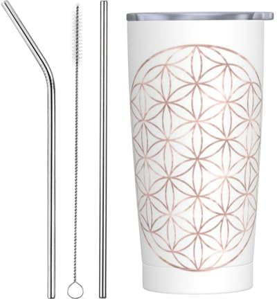 EgoMed Reisebecher, 20 Unzen Edelstahl-Isolierbecher, Kaffeetasse, Autotasse, Reiseflasche, Mandala, Roségold, Blume des Lebens