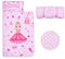 Schlafsack Kinder mit Kopfkissen Reißverschluss, Faltbare Kinderschlafsack mit Kissen Abnehmbar für Mädchen Jungen, Leicht Reinigen Schlafsack für Outdoor Indoor Camping, 150×60cm Rosa Prinzessin