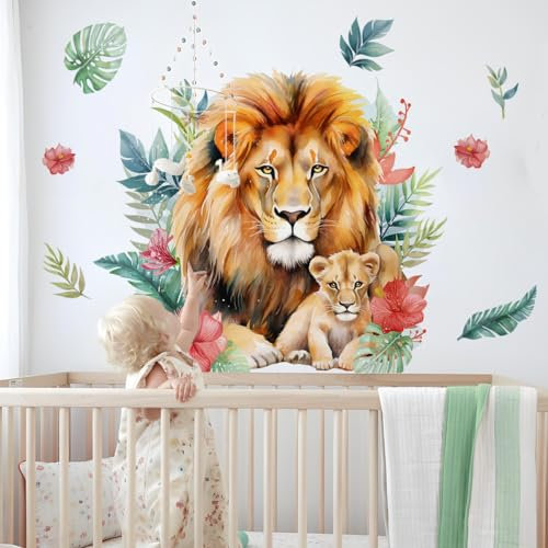 Runtoo Wandtattoo Löwe Dschungel Tiere Wandsticker Safari Waldtiere Wandaufkleber Babyzimmer Kinderzimmer Schlafzimmer Wohnzimmer Wanddeko