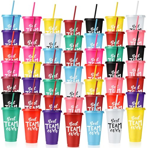 Nuenen 50 Pcs Employee Appreciation Tumbler with Straw and Lid Bulk 24oz Thank You Cup Graduation Gift Plastic Tumbler Inspirational Travel Mugs for Coworker Friend(Simple Style)