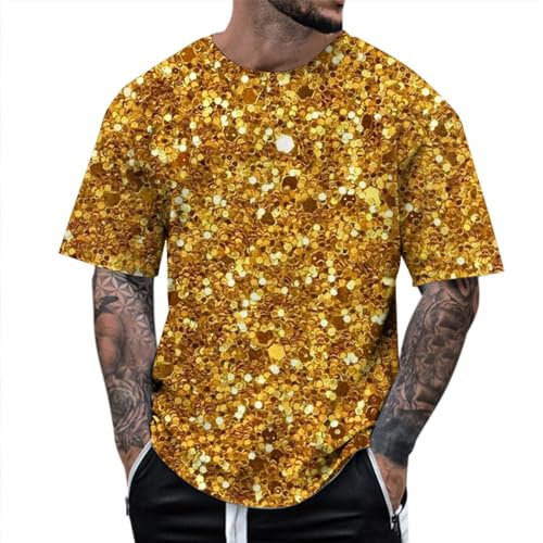 Beokeuioe streetwear Männer T-Shirt mit Pailletten Druck, Herren tee shirt Glitzer 3D Druck herrenmode kurzarmshirt Rundkragen casual Clubwear hip hop y2k t shirt Oberteil