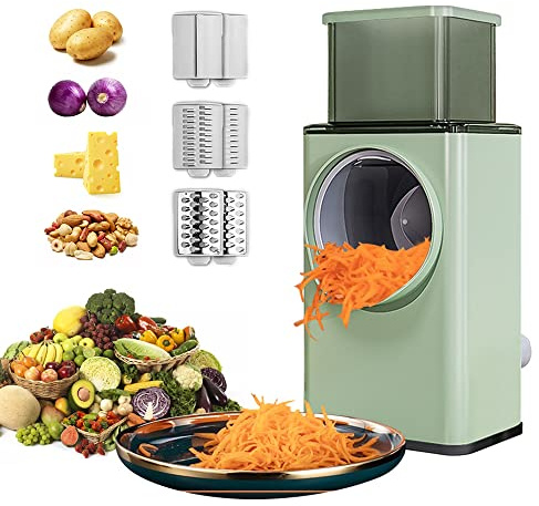 Sunydog Multifunctional Vegetable Cutter Chopper Rotary Cheese Grater 3-in-1 Shredder Slicer Grinder Salad Maker Machine with Stainless Steel Roller for Vegetable Fruit Nut